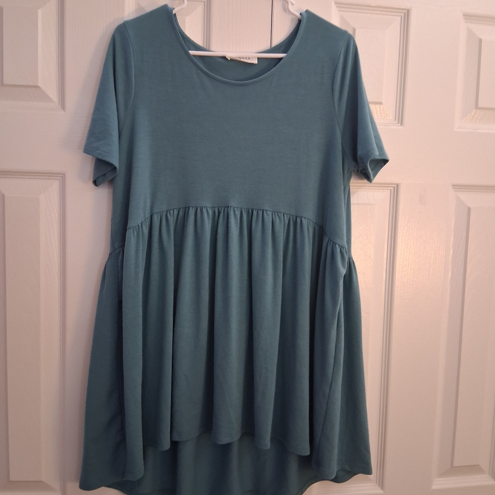 Zenana Outfitters Blue Gathered Blouse